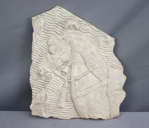 Reproduction Sandstone Assyrian Cavalryman Horse Sculptural Relief Wall Fragment