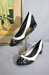 NEW-Unisa Patent Leather Pumps Black White  Low Heel Size 7M