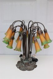 Tiffany Style Tulip Table Lamp -missing Two Shades And One Chip Shade