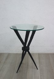 Tri-Spindle Glass Top Side Table
