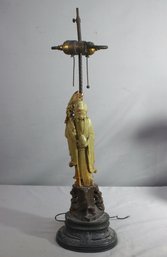 Antique Carved Soapstone Chinese Monk Figurine Lamp