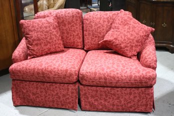 Red Floral Curved Back Slope Armed Loveseat