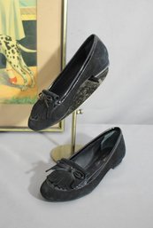 Kate Spade Shane Black Fringe Ballet Flat Loafers - Ladies 6.5M Suede Leather Shoes