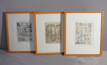 Three Framed And Signed Zdenek Mezl Woodcuts