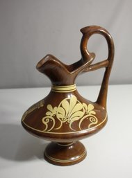 Vintage Greco-Roman Hand Crafted Wood Vase In Brown And Cream