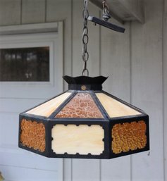 8 Panel Stained Slag Hanging  Light Fixture- Vintage