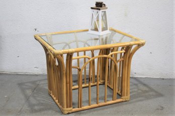 BAMBOO RATTAN Glass Top Side Table