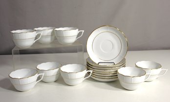 Herend White Teacup And Saucer Set, White Basketweave- 14pcs