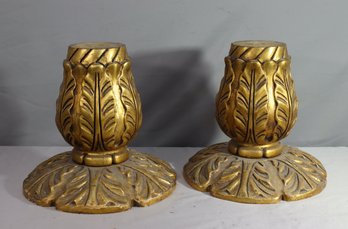 A Pair Of  Wooden Gold-painted Decorative Accent Pillars/Plinths