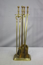 Vintage Brass Fireplace Tool Set - Shovel, Broom, Poker, Tongs