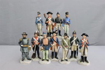 Group Lot Of 11 Vintage Historic Military Uniform Hand Painted Porcelain Figurines