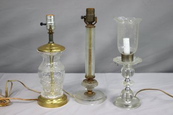 Group Lot Of Glass Lamps -One Would Need To Be Rewire