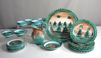 Partial Gosztonyi Maria Ceramics Painted With Colored Glazes Partial Set