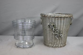 Wicker Waste Bin And Chrome Ring Acrylic Insert Waste Bin