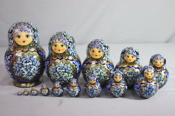 Vintage Matryoshka Russian Wooden Nesting Handmade Babushka Dolls 14pcs