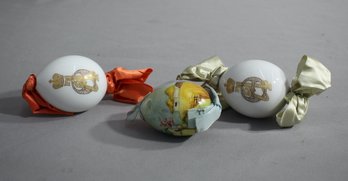 Three Vintage Hand-Painted Easter Egg Ornaments