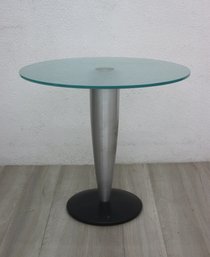 Vintage Post-Modern Satin Glass Top Torpedo Base Side Table