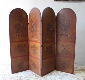 Four Arched Panel Floral Painted Room Screen/divider