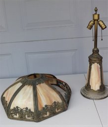 Slag Glass Light Up Lamp Base Antique -( Shade Is Damage )