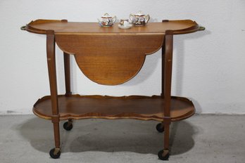 Vintage Wooden Bar Tea Cart With Drop Leaf Sides