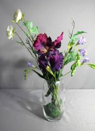 Glass Vase With Lifelike Faux Flower Arrangement