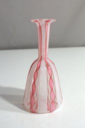 VENETIAN MURANO GLASS LETICINO PINK & WHITE VASE