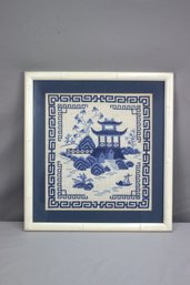 White Frame Embroidery Blue And White Pagodas