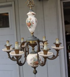 Gilded Bronze And Porcelain Floral Chandelier-no Shades