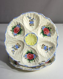 Pair Of Vintage Italian Hand Painted Ceramic Floral Divided Serving Plates