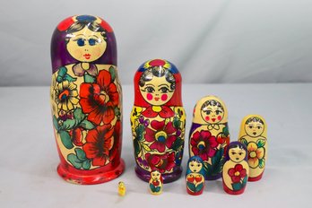 Vintage Eastern European Hand Decorated 8 Unit Wooden Matryoshka Nesting Doll