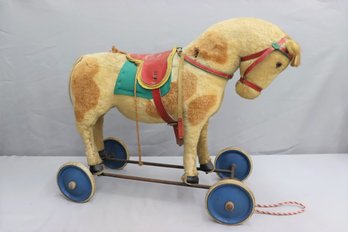 Vintage Steiff Ride On Pony, Wheels, Mohair