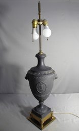 Warren Kessler Antique Black Basalt Urn Form Table Lamp On Brass Base