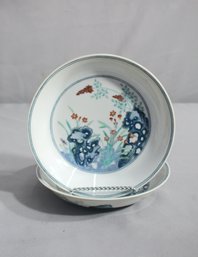 Two Asian Porcelain Berry And Flower Decorated Bowls