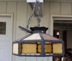 8 Panel Stained Slag Hanging  Light Fixture- Vintage