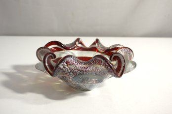 Vintage BROWN SWIRL And Silver Murano Ashtray RUFFLED BOWL