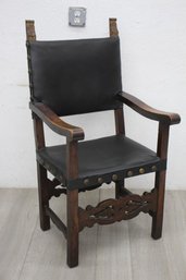 Antique Spanish Colonial Leather And Wood Armchair