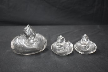 Group Lot Of 3 Duncan Miller Clear Glass Duck Ashtray