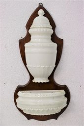 Italian White 3 Piece Ceramic Lavabo Stoup Wall Pocket Basin Mounted On Wood Panel