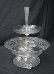 Antique Epergne With Etched Glass Bowls