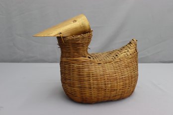 Vintage Handmade Wicker And Bamboo Duck Figurine - Made In Philippines