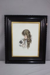 Antique Frame With 'All Mine Watercolor Print -Copyright 1917