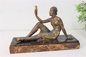 The Reader By D.H. Chiparus Art Deco Sculpture - Cold Painted Spelter On Marble/Onyx Base