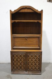 Vintage Wooden Hutch / Secretary With Ornate Trellis Design