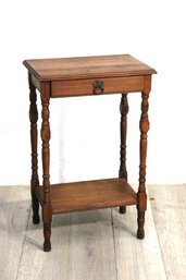 Vintage Walnut Side Table With Drawer And Lower Shelf