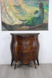 Antique Marquetry Inlaid Bombe Chest Of Drawers