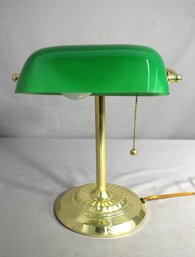 Vintage Brass Bankers Piano Desk Lamp Green Shade Pull Chain