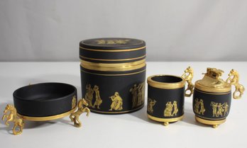 Elegant Black & Gold Vintage Smoking Set - 4-Piece With Horse Motif