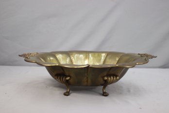 Vintage Brass Scalloped Edge Footed Centerpiece  Bowl With Patina