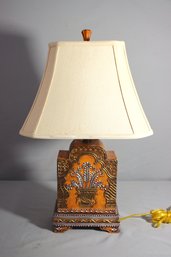 Chinoiserie Relief Decorated Lamp With Flared Octagon Shade
