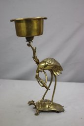 Vintage Crane Riding A Turtle Brass Figural Pillar/Votive Candle Holder